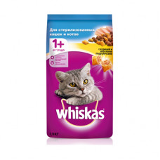 Корм сухой "Whiskas", для стерилизованных кошек и котов, с курицей и вкусными подушечками, 1,9 кг